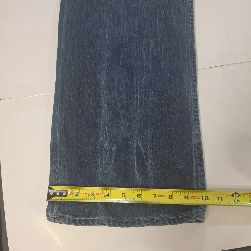 575 Denim Mens Straight Leg Buttin Fly Distressed Whiskered Blue Jeans LA Sz 38